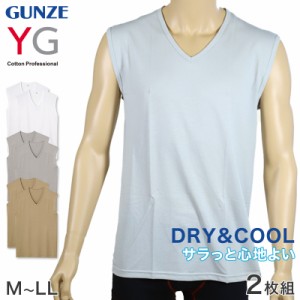 グンゼ YG DRY&COOL Vネックスリーブレスシャツ 2枚組 M〜LL (GUNZE DRY&COOL Tシャツ 男性 紳士 インナーシャツ インナーウェアー 夏 吸