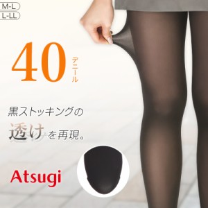 タイツ レディース フェイクタイツ 40デニール 暖かい 発熱 黒 アツギ M-L・L-LL (40d ストッキング ブラック ATSUGI 婦人 裏ベージュ パ