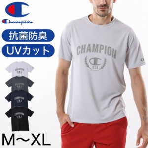Champion Tシャツ メンズ 半袖 紳士 ウエア シャツ トップス M L XL 吸汗 速乾 抗菌 防臭 紫外線 反射材 ロゴ シンプル ジム