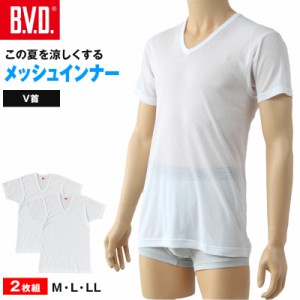 bvd v ネック t シャツ 下着 メッシュ M〜LL Tシャツ メンズ 肌着 下着 vネック 半袖 春夏 ホワイト 白 M L LL