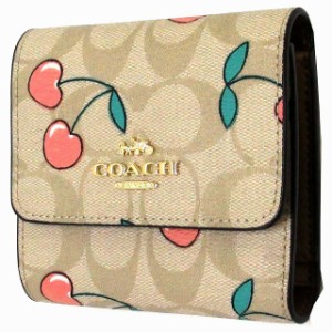 コーチ 財布 COACH アウトレット シグネチャー ハート チェリープリント スモールトリフォールド ウォレット 三つ折り財布  CF399 IMOT4