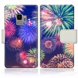 au Galaxy S9 SCV38/docomo SC-02K 手帳型 ケース カバー 手帳ケース 手帳カバー【花火夏の寺デザイン】