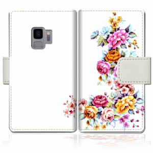 au Galaxy S9 SCV38/docomo SC-02K 手帳型 ケース カバー 手帳ケース 手帳カバー【ワンポイントFLOWERデザイン】