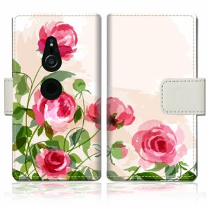 au Xperia XZ2 SOV37/docomo SO-03K 手帳型 ケース カバー 手帳ケース 手帳カバー【薔薇絵画デザイン】