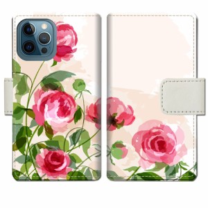 apple iPhone12 Pro Max 手帳型 ケース カバー【薔薇絵画デザイン】