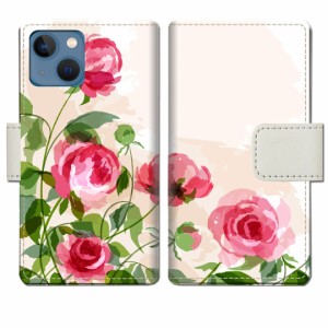 apple iPhone13mini 手帳型 ケース カバー アイホン13 手帳ケース 手帳カバー【薔薇絵画デザイン】