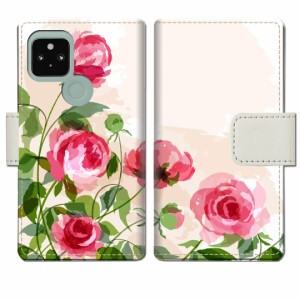 au Google Pixel5 手帳型 ケース カバー【薔薇絵画デザイン】