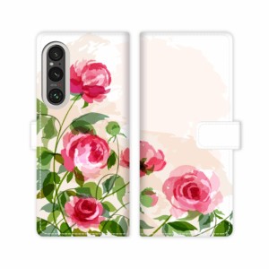 au Xperia 1 V SOG10 docomo SO-51D softbank A301SO XQ-DQ44 手帳型 ケース カバー【薔薇絵画デザイン】