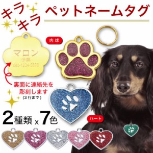 キラキラペットネームタグ　迷子札 名札 犬 猫 name ステンレス おしゃれ プレゼント 安心 連絡先 名入れ無料 シルバー ゴールド 肉球 ハ