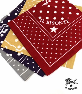 正規品IL BISONTE(イルビゾンテ) コットンロゴ ドットスカーフ  バンダナ・5442409298・0061801【メール便可能2】 父の日 メンズ 男性 レ