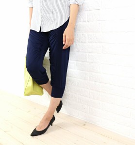 three dots(スリードッツ) レーヨンフロントギャザークロップドパンツ・LD6C-014・0441502    レディース 女性 誕生日プレゼント ギフト 