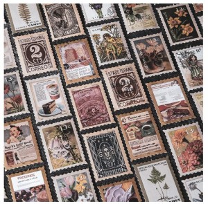海外100枚 切手シール フレークシール ◆全８種類◆ スタンプシール 油絵 世界 名絵 アンティーク 手帳デコ コラージュ素材 北欧 西洋 ア