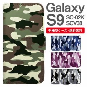 スマホケース 手帳型 Galaxy S9 ギャラクシー SC-02K SCV38 携帯ケース カバー 送料無料 迷彩 カモフラージュ