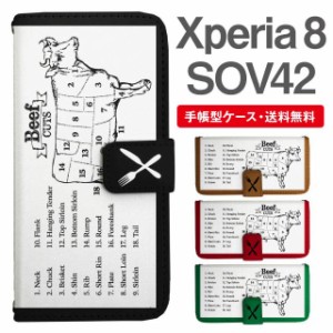 スマホケース 手帳型 Xperia 8 エクスペリア SOV42 携帯ケース カバー 送料無料 うし 牛肉 部位 ユニーク