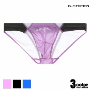 G-Station/ジーステーション ブロックカラー シースルー×サテン調 ビキニ プレミアムチャイナ PERFECT SEE-THROUGH メンズビキニ 透け 