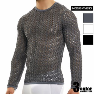 ModusVivendi/モダス ビベンディ Hole Longsleeves 長袖 クルーネックかぎ編み 網目メッシュ レトロ Tシャツ　長袖　メンズ　ファッショ