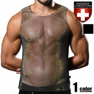 AndrewChristian/アンドリュークリスチャン SPARKLE NET TANK 光沢　網メッシュ タンクトップ メンズ 男性下着 バレンタイン2024 プレゼ