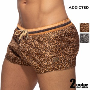 ADDICTED/アディクティッド LEOPARD STRIPES SWIM SHORT ヒョウ柄　豹柄 男性水着 スイムウェア ショートパンツ U-Shape メンズ ホワイト