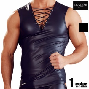 Leather collection/レザーコレクション wild Tank フェイクレザー Vネック マッスルタンクトップ メンズ マット ラバーテイスト ワイル