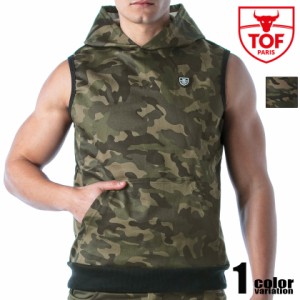 TOF PARIS/Trends Of Friends Army Sleeveless Hoodie迷彩柄 フード付き ノースリーブパーカー 袖なしトップス メンズ ファッション カン