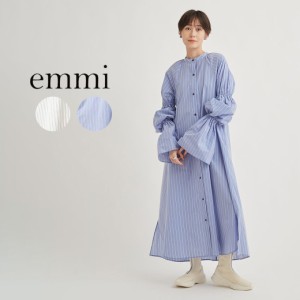 emmi atelier デザインスリーブシャツワンピース 13wfo241002 レディース ドレス  ロング丈 キャンディスリーブ ゆったり 羽織