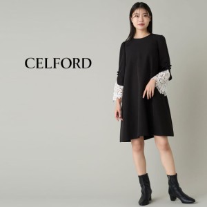 CELFORD セルフォード レースカフドレス cwfo241302 レディース ワンピース ひざ丈 Aライン 結婚式 二次会 オケージョン 入園入学準備