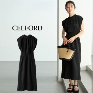 (予約) CELFORD ボウタイタイトワンピース cwfo244004 (6月下旬以降入荷) レディース ドレス ロング丈 スタンドネック