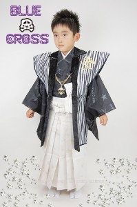 Blue Cross七五三（5歳男の子用）晴れ着　陣羽織・袴・着物セット 白/黒-龍柄MB-1