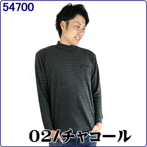 ハイネック マルチボーダー メンズ 胸ポケット有り ハイネック 【チャコールグレー】 メール便配送 長袖Ｔシャツ、起毛素材があったかで