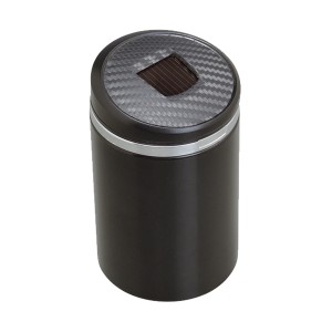 灰皿缶 カーボン調 自然消化穴付き ソーラー充電タイプ 電池交換不要/セイワ：W861