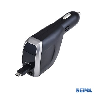 セイワ DCリールチャージャー　充電器 microUSB USBポート 4.8A ブラック スマホ 車 android アクセサリー D560