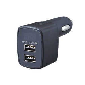 セイワ モニタリングDCパワープラグ USB2ポート  充電 増設 車内 DC12/24V 電圧計付 ブルーLED F312