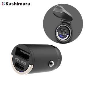 カシムラ DC USB電源 変換 PD20W USB 2ポート QC3 自動判定 コンパクト 車載 Type-C USB-A 12/24V車マイナスアース車 DC-037