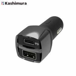 カシムラ DCソケットからUSBへ変換 充電器 PD 9V 2A Type-C ブラック 2ポートUSB PD対応純正ケーブルで高速充電可能 12/24V車 DC-038