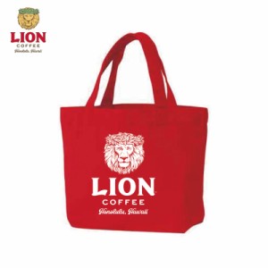 PICK The HAWAII LION COFFEE トートバッグミニ 小さめサイズ カバン レッド W30×H20×D10cm 綿100％ ライオンコーヒー LC-TT-LGRD