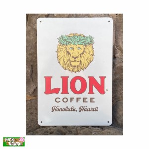 PICK The HAWAII アルミサイン ライオンコーヒー ロゴ入 四隅穴 W25×H36cm インテリア ハワイ 飾り LION COFFEE AG-AP-REFLC