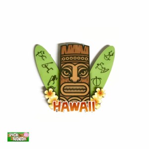 PICK The HAWAII Tikiマグネット マネー ハワイアン雑貨 冷蔵庫等に MDF素材 W8×H8cm CF-MAG-TKMN