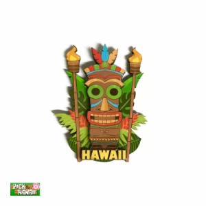 PICK The HAWAII Tikiマグネット ラブ ハワイアン雑貨 冷蔵庫等に MDF素材 W8×H8cm CF-MAG-TKLV