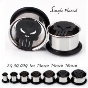 拡張ピアス 14mm 16mm パニッシャー スカル シングルフレア ボディピアス ロブ ステンレスピアス