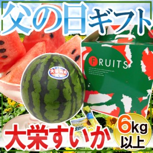 父の日ギフト ”大栄すいか” 秀品 1玉 約6kg以上＋バラ造花付き 化粧箱【予約 6月9〜16日お届け予定】 送料無料