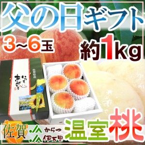 父の日ギフト ”温室桃” 3〜6玉 約1kg＋黄色バラ造花1本 化粧箱 佐賀産 白鳳/日川白鳳【予約 6月9〜16日お届け予定】 送料無料