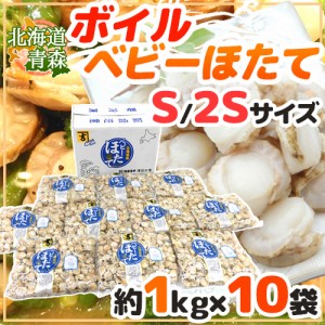 北海道・青森 ”ボイルベビーほたて” S/SSサイズ 約1kg×《10袋》（合計約10kg） 送料無料