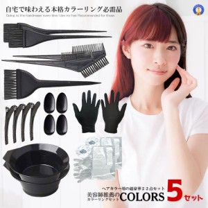 5個セット 美容師推薦 カラーリング22点セット ヘアカラー 毛染め ケープ プロ用 ヘアダイブラシ カップ ヘアクリップ セルフ カラーリン