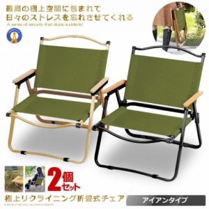 2個セット 極上空間チェア アイアン素材 グリーン 軽量 アウトドアチェア 折りたたみ 椅子 キャンプ 簡単組立 1人用　ローチェア 防水 木