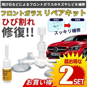 2個セット NEW フロントガラス リペアキット 補修キット 4点固定 キズ ヒビ 飛び石 破損 ポジショニングツール NEWREP