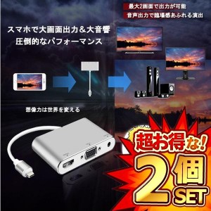 2個セット 2画面出力 HDMI/VGA 変換 アダプタ HDMI iPhone iPad ipod 対応 ケーブル 高解像度 高画質 iOS10.0対応 持ち運び THCORE