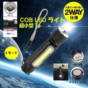 懐中電灯 超小型 COB LED ライト 明るさ380ルーメン 作業灯 USB充電式 防水 防災 伸縮ズーム T6COB