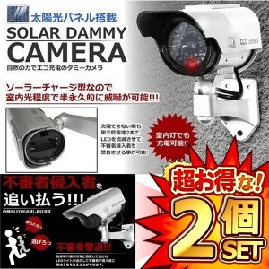 2個セット ダミー 監視 カメラ ソーラー 給電 防犯 抑止力 屋外 屋内 SOLACAME