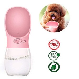 犬 給水器 携帯用 ペット ウォーターボトル 水槽付き 水漏れ防止 BPAフリー 犬猫 散歩 旅行用品 携帯便利 軽量タイプ (350ml, ピンク)WAT