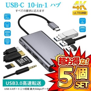 5個セット 10-in-1USB C ハブ  ドッキングステーション タイプC ハブ  4K対応 ディスプレイ2台に出力可能WHV010